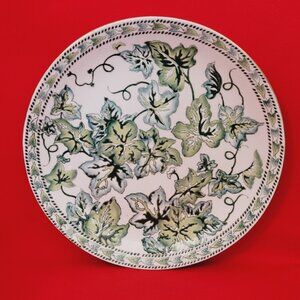 Vintage Ivy Embossed Ceramic Decorative Plate White Green Leaves Gilded Rim